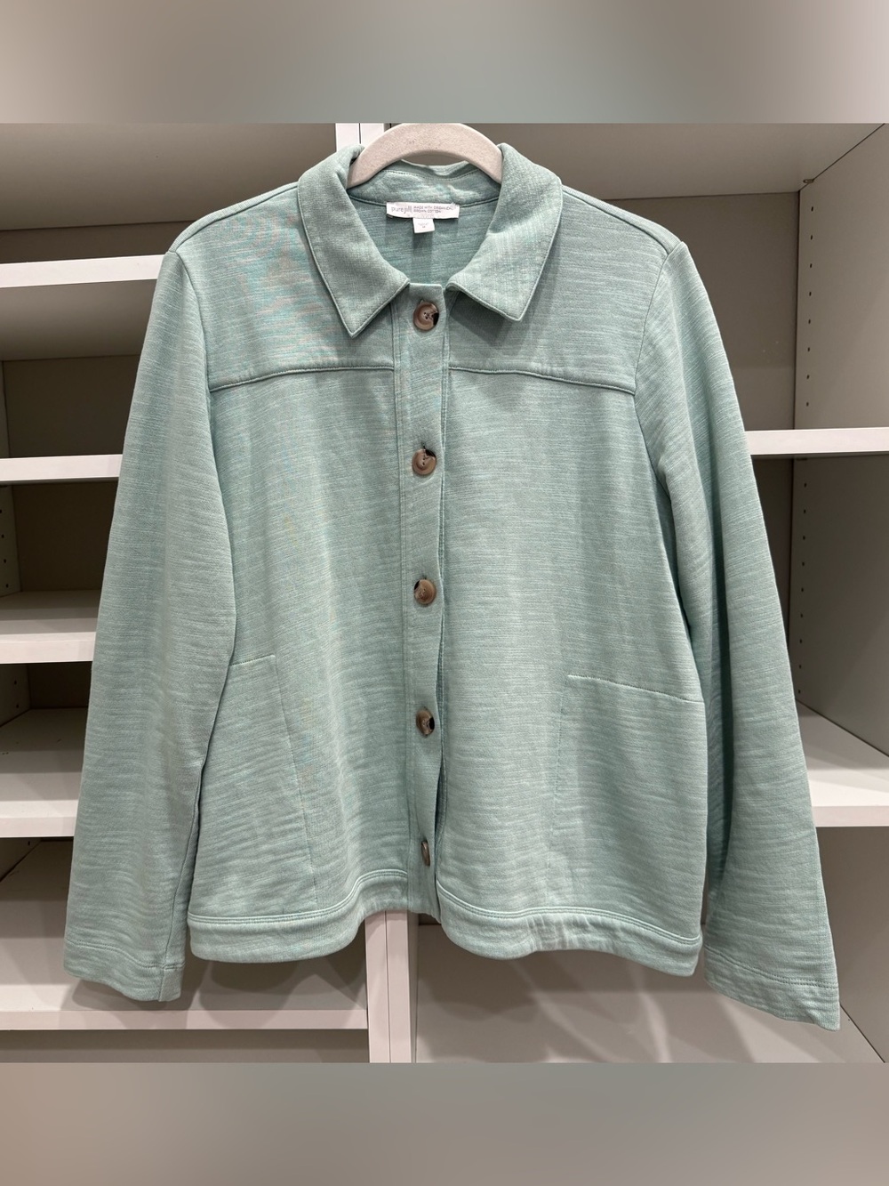 PureJill Moss Green 100% Organic Cotton Terry  Shacket, Size Medium